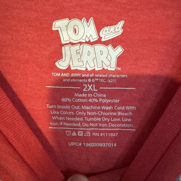Tom & Jerry T-Shirt 2XL Red Distressed Graphic Short Sleeve Crew Neck Cartoon - Picture 3 of 6